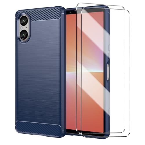 hülle und panzeglas 2Pcs Compatible Sony Xperia 5V 5 V folie , hülle silikon stoßfest Compatible with Sony Xperia 5V 5 V schutzhülle schutzfolie schutzglas panzerfolie handyhülle tasche case Navy von HuiYouMY