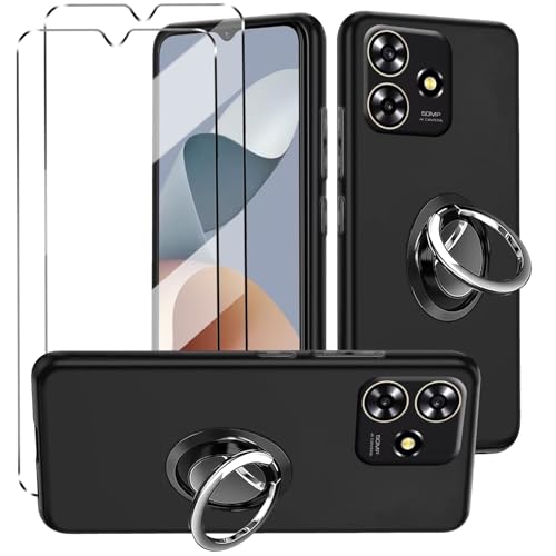 hülle und panzeglas 2Pcs Compatible with ZTE Blade A73 4G folie,mit Ring,hülle silikon stoßfest for ZTE Blade A73 4G schutzhülle schutzfolie schutzglas panzerfolie handyhülle tasche case Black von HuiYouMY