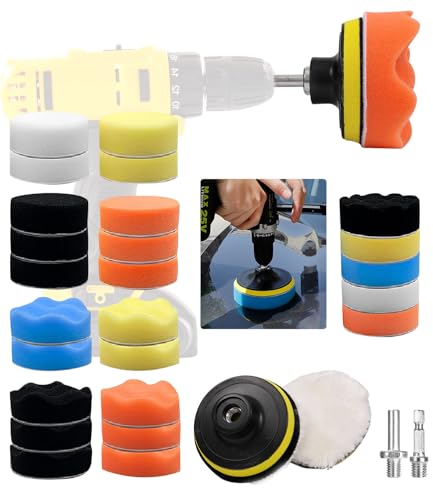 80mm Polierschwämme Pads,32 Stück Polier set,Auto Polierpads,Auto Schwämme Pads Polieraufsatz,Auto Polieren Pads für Akkuschrauber,Poliermaschine,Polierauflage,Bohrmaschine Polieren,Schleifen,Wachsen von Huifoo