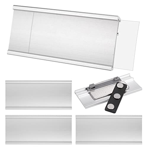 4 Stück Namensschilder Magnetisch, Selbstklebend Magnetisch Namensschild Schilder Kleidung Metall Namensschild, DIY Namensschilder mit 3 Punkt Magnet für Ausweishüllen Beschriften (72 x 31 mm) von Huiguli