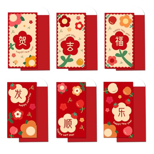 Huimai Chinesische Rote Umschläge 6 Stück 6 Stile Drachen Rote Taschen, Frühlingsfest,Hong Bao Glücksgeld, Chinesische Glücksgeldumschläge für 2024 Neujahr Dekorationen (Stil 1/6 Stück) von Huimai