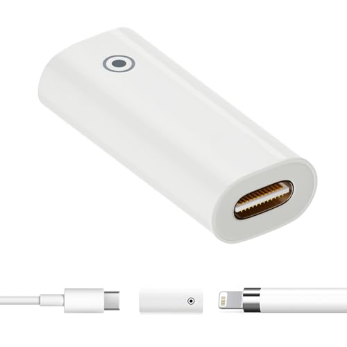 USB-C Ladeadapter für Apple Pencil 1. Generation, Adapter Kompatibel mit Apple Pencil iPad 10. Generation 2022, USB C zu iPencil Adapter, Kompakter Ladeanschluss, USB-C Buchse zu Lightning Buchse von Hukneqn