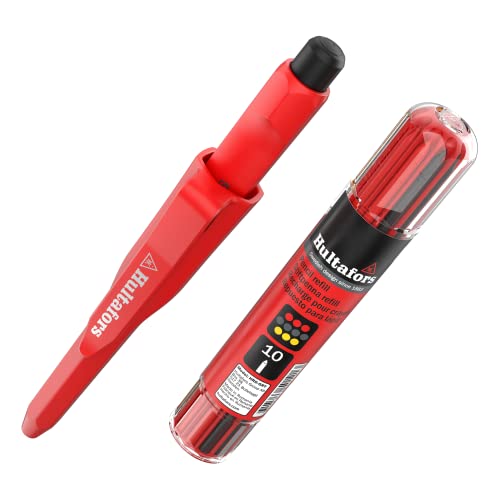 Profi Tieflochmarker Set inkl. 10 Ersatzminen (Rot, Gelb & Grafit) & Spitzer I Hultafors I Trockenmarker & Spender mit rutschfestem Clip I Zimmermannsbleistift für diverse Oberflächen I 650230 von Hultafors