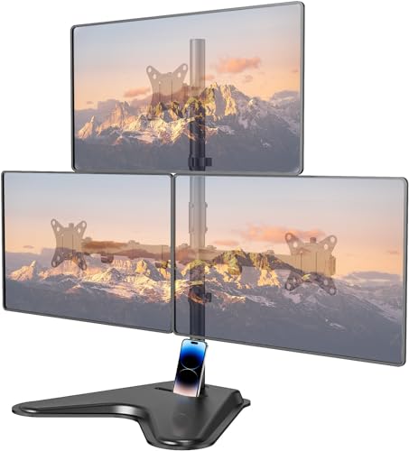 HumanTeck Monitor Halterung 3 Monitore für 17-32 Zoll Bildschirm, Freistehender Base Bildschirmhalterung 3 monitore Schwenkbar Neigbar Höhenverstellbar, Hält bis zu 9Kg pro Arm, VESA 75x75/100x100mm von HumanTeck