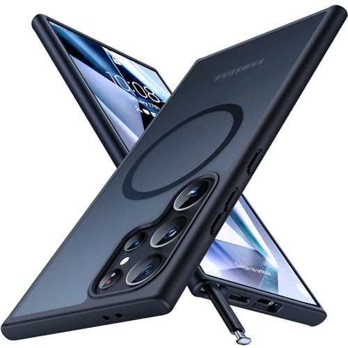 Humixx Leistungsstarke Magnetische Hülle für Samsung Galaxy S24 Ultra [14FT Sturzschutz] [Anwendbar auf Kabelloses Laden] Schlanke mit durchscheinendem Matt, stoßfest für S24 Ultra 6,8'', Schwarz von Humixx