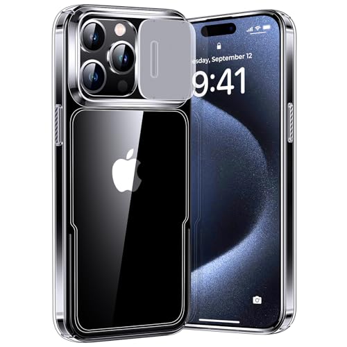 Humixx für iPhone 15 Pro Hülle Crystal Clear mit Kameraabdeckung, [Keine Magnetische Adsorption][Fallschutz in Militärqualität] Stoßfeste Stoßstange Mit Airbag iPhone 15 Pro Case 6,1" – Klar von Humixx