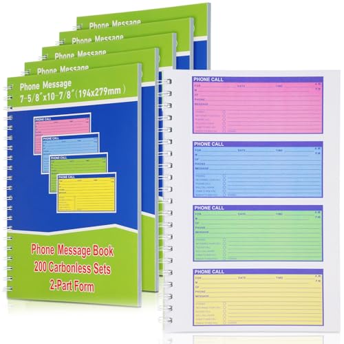 Humyoun 5 Pcs Spiral Bound Phone Message Book with Carbon Copy 7.65 x 11 Inches Colorful Carbonless Telephone Message Pads Duplicate Spiral Phone Call Log Book for Business Office (Green) von Humyoun