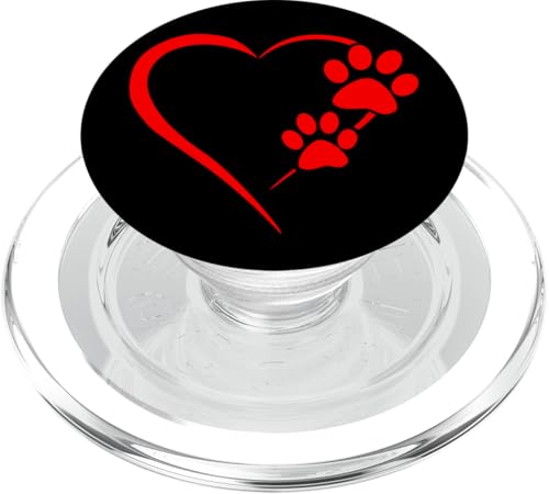 Pfotenabdruck Hund Pfote Herz Hündchen Schwarz Rot PopSockets PopGrip: Ausziehbarer Sockel und Griff für Handys/Tablets mit Tauschbarem Top PopSockets PopGrip für MagSafe von Hund PopLove Co.