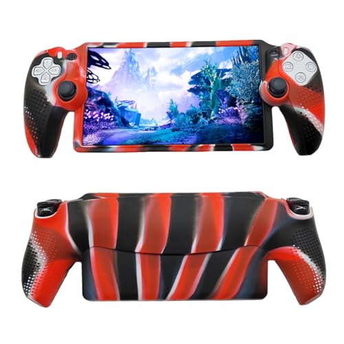 Hundor Silikon-Schutzhülle für Playstation Portal Case PS5 Portal Konsole Camouflage Crafted Skin Cover Anti-Rutsch-Partikel-Design (Tarnfarbe Rot) von Hundor