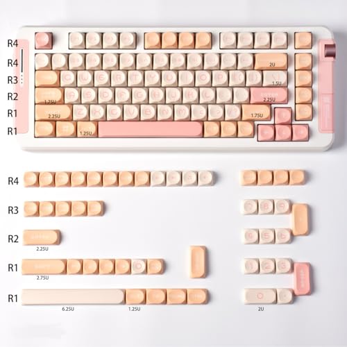 Hunfuthr Runde MOA-Tastenkappen, PBT-Tastenkappen, niedlich, Pink, benutzerdefinierte Tastatur-Tastenkappen, 130 Tasten, Set für Cherry MX Switch-Tastatur, 61/64/67/84/87/104/108-Layout von Hunfuthr