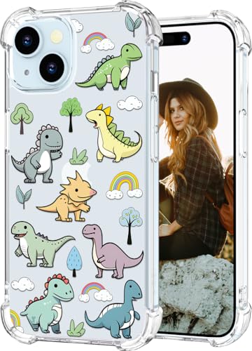 Hungo Phone 15 Schutzhülle für Damen, klares Design, niedlich, ästhetische Designer-Hülle, kompatibel mit iPhone 15, schöne Dinosaurier, Tier, Kawaii von Hungo
