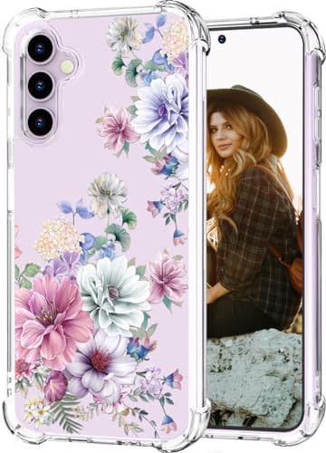 Hungo S23+ Plus Hülle Floral Flower Cute Clear with Design Girly for Women Girls Floral Transparent Case Compatible with Samsung Galaxy S23+ Plus Wonderful Dahlias von Hungo
