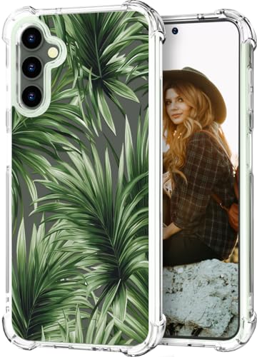 Hungo S23+ Plus Schutzhülle für Damen, klares Design, niedlich, mädchenhafte Designer-Hülle, kompatibel mit Samsung Galaxy S23+ Plus, grüne Palmenblätter, tropische Pflanzen, Sommermuster von Hungo
