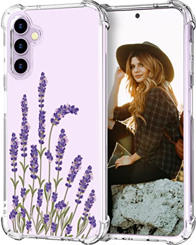 Hungo Samsung Galaxy S23+ Plus Hülle mit Displayschutzfolie, florales Lavendel-Blume, niedliches Design, kompatibel mit Samsung Galaxy S23+ Plus, Lavendelviolett von Hungo