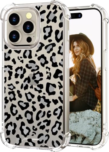 Hungo iPhone 15 Pro Max Hülle Leopard Gepard Niedlich Klar Design Girly für Frauen Mädchen Floral Transparent Hülle Kompatibel mit iPhone 15 Pro Max Leopard Gepard Print von Hungo