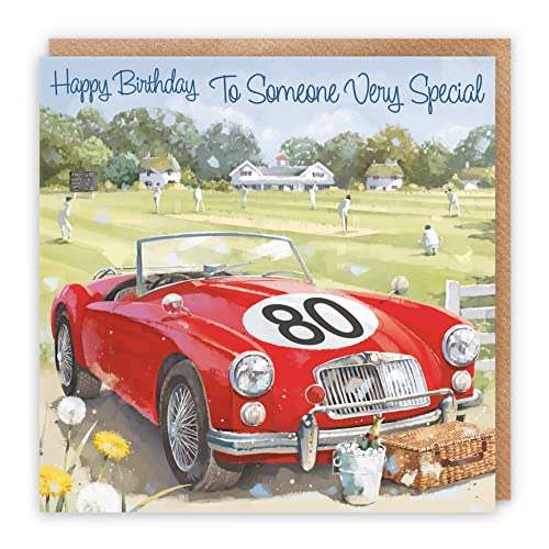 Hunts England Geburtstagskarte zum 80. Jemand ganz besonderen, klassischen Sportwagen-Geburtstagskarte – Happy Birthday – 80 – To Someone Very Special – künstlerische Auto-Geburtstagskarte – Milo's – von Hunts England
