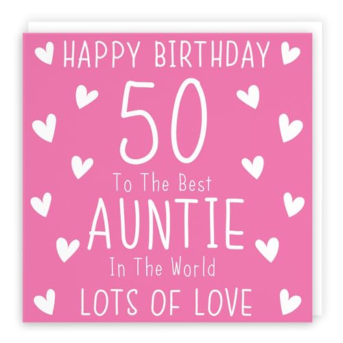 Hunts England Geburtstagskarte für Tante zum 50. Geburtstag, Aufschrift "To The Best Auntie In The World", "Lots Of Love", ikonische Kollektion von Hunts England