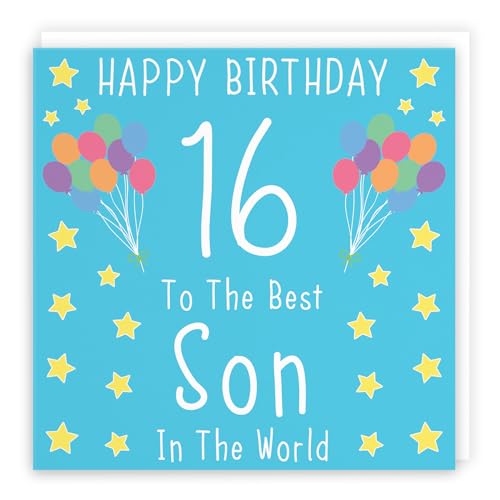 Hunts England Geburtstagskarte zum 16. Geburtstag für den Sohn, "Happy Birthday", 16, "To The Best Son In The World", ikonische Kollektion, Standard, 148 x 148 mm von Hunts England