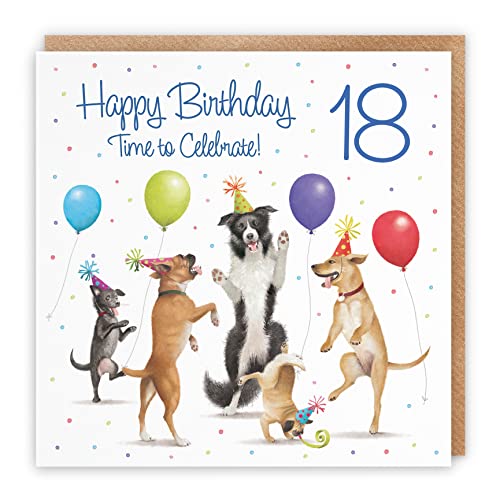 Hunts England Geburtstagskarte zum 18. Geburtstag für Ihn/Sie – Tanzende Hunde – luxuriöse Geburtstagskarte für Herren/Damen – Geburtstagskarte zum 18. Geburtstag – Geburtstagskarte für Frauen – von Hunts England