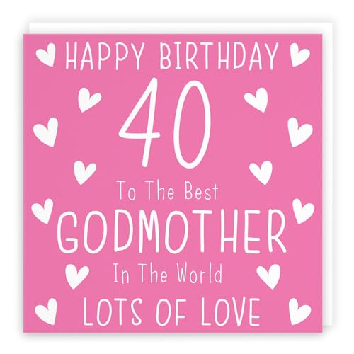Hunts England Geburtstagskarte zum 40. Geburtstag, Aufschrift "To The Best Godmother In The World", "Lots Of Love", ikonische Kollektion von Hunts England