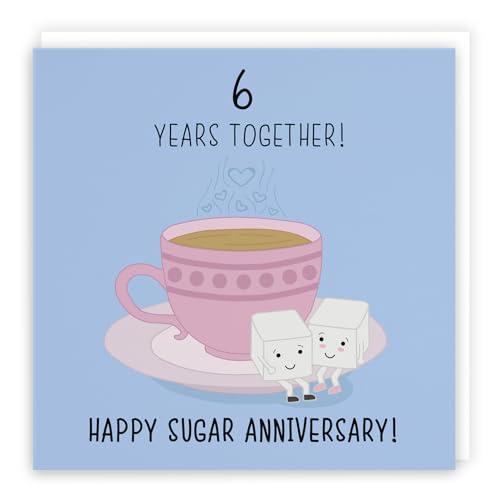 Hunts England Karte zum 6. Hochzeitstag – Zuckerwürfel – Happy Sugar Anniversary – 6 Years Together! – Kultige Kollektion – lustige Karte – 148 x 148 mm von Hunts England