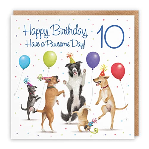 Hunts England Milo's Gallery Collection Geburtstagskarte zum 10. Geburtstag für Jungen und Mädchen, Motiv: tanzende Hunde, luxuriös, zum 10. Geburtstag, für Jungen von Hunts England
