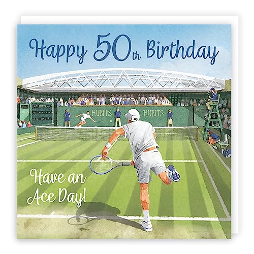 Hunts England - Tennis 50. Geburtstag Karte für Ihn – Alter 50 – Milo's Gallery Collection – Alter 50 Tennis Geburtstagskarte – Herren 50. Geburtstag Karte – 50 Jahre alte Geburtstagskarte – lustige von Hunts England