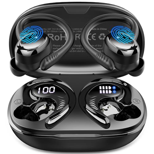 Bluetooth 5.4 Kopfhörer Sport, 2025 In Ear Kopfhörer Kabellos Bluetooth mit Hi-Fi Stereo, 50Std Noise Cancelling Earbuds/4 ENC Mic, Sportkopfhörer Over-Ear mit Ohrhaken, IP7 Wasserdicht Ohrhörer/USB-C von Hupoaf
