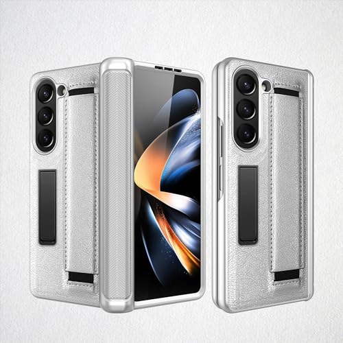 Handy-Flip-Hülle Compatible with Samsung Galaxy Z Fold 5, stoßfeste Lederhülle mit Armband, [Bildschirmschutz] Rundumschutz, unsichtbare Standabdeckung Compatible with Samsung Galaxy Z Fold 5 Schutzhü von HurrayB