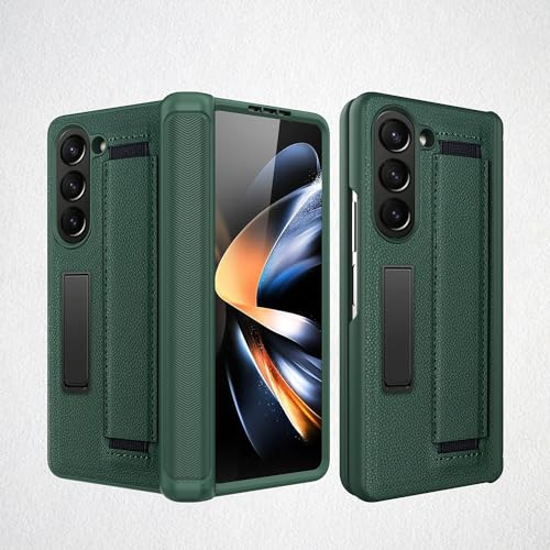 Handy-Flip-Hülle Compatible with Samsung Galaxy Z Fold 5, stoßfeste Lederhülle mit Armband, [Bildschirmschutz] Rundumschutz, unsichtbare Standabdeckung Compatible with Samsung Galaxy Z Fold 5 Schutzhü von HurrayB