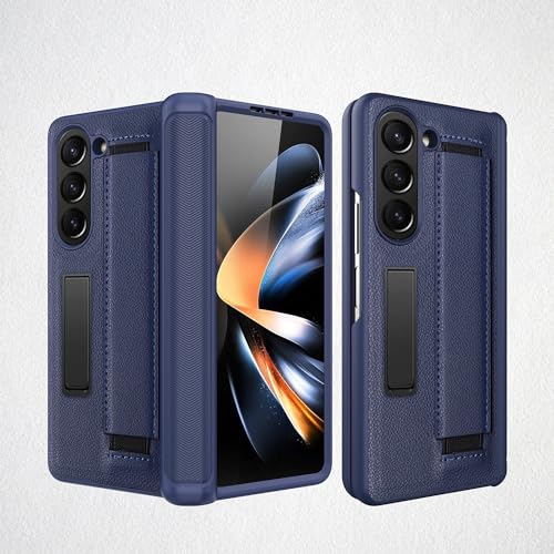 Handy-Flip-Hülle Compatible with Samsung Galaxy Z Fold 5, stoßfeste Lederhülle mit Armband, [Bildschirmschutz] Rundumschutz, unsichtbare Standabdeckung Compatible with Samsung Galaxy Z Fold 5 Schutzhü von HurrayB