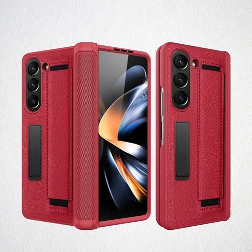 Handy-Flip-Hülle Compatible with Samsung Galaxy Z Fold 5, stoßfeste Lederhülle mit Armband, [Bildschirmschutz] Rundumschutz, unsichtbare Standabdeckung Compatible with Samsung Galaxy Z Fold 5 Schutzhü von HurrayB