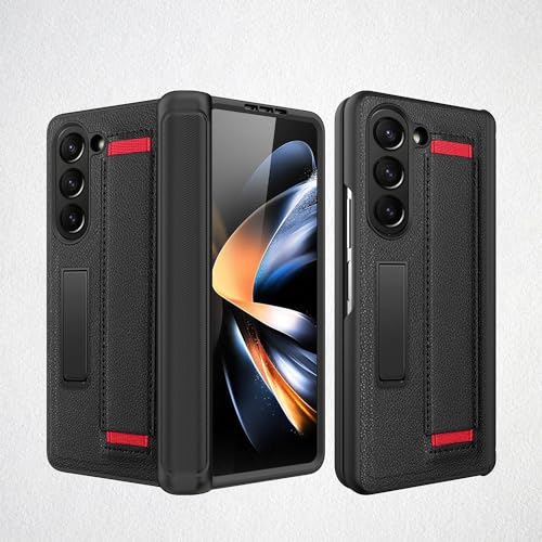 Handy-Flip-Hülle Compatible with Samsung Galaxy Z Fold 5, stoßfeste Lederhülle mit Armband, [Bildschirmschutz] Rundumschutz, unsichtbare Standabdeckung Compatible with Samsung Galaxy Z Fold 5 Schutzhü von HurrayB