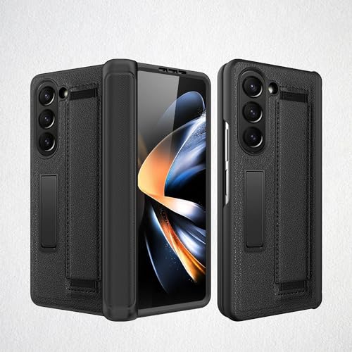 Handy-Flip-Hülle Compatible with Samsung Galaxy Z Fold 5, stoßfeste Lederhülle mit Armband, [Bildschirmschutz] Rundumschutz, unsichtbare Standabdeckung Compatible with Samsung Galaxy Z Fold 5 Schutzhü von HurrayB