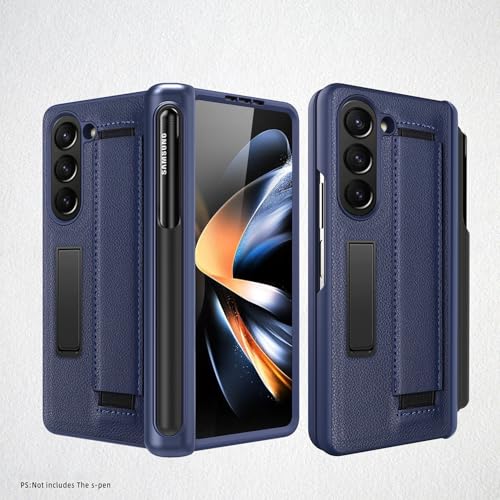 Handy-Flip-Hülle Compatible with Samsung Galaxy Z Fold 5, stoßfeste Lederhülle mit S-Pen-Halter, Rundum-Schutzhülle mit unsichtbarem Standfuß Compatible with Samsung Galaxy Z Fold 5 mit Armband Schutz von HurrayB