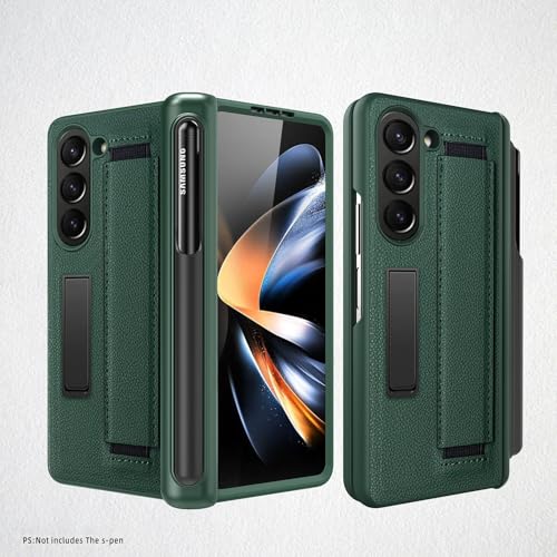 Handy-Flip-Hülle Compatible with Samsung Galaxy Z Fold 5, stoßfeste Lederhülle mit S-Pen-Halter, Rundum-Schutzhülle mit unsichtbarem Standfuß Compatible with Samsung Galaxy Z Fold 5 mit Armband Schutz von HurrayB