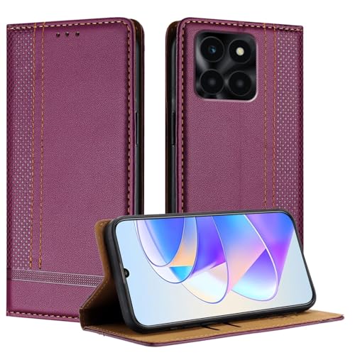 Handy-Flip-Hülle Kompatibel mit Honor X6A 4G Hülle Wallet, PU Leder Flip Folio Hülle mit Kartenhalter Klapphülle Kickstand [Stoßfeste TPU Innenschale] Ultradünne Slim Handyhülle Schutzhülle(Purple) von HurrayB
