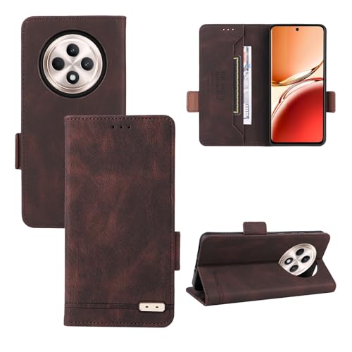 Handy-Flip-Hülle Kompatibel mit Oppo Reno 12F Wallet Case, PU-Leder-Flip-Folio-Hülle mit Kartenhaltern [stoßfeste TPU-Innenschale] Telefonabdeckung, Schutzhülle mit Magnetverschluss Schutzhülle(Brown) von HurrayB