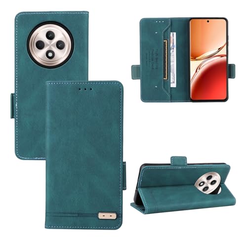 Handy-Flip-Hülle Kompatibel mit Oppo Reno 12F Wallet Case, PU-Leder-Flip-Folio-Hülle mit Kartenhaltern [stoßfeste TPU-Innenschale] Telefonabdeckung, Schutzhülle mit Magnetverschluss Schutzhülle(Green) von HurrayB