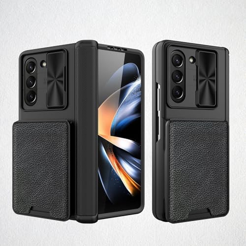 Handy-Flip-Hülle Kompatibel mit Samsung Galaxy Z Fold 5 Wallet Case mit Kartenhalter, [Integrierter Displayschutz und verschiebbare Kameraabdeckung] Robuste, stoßfeste Hülle Compatible with Samsung Ga von HurrayB