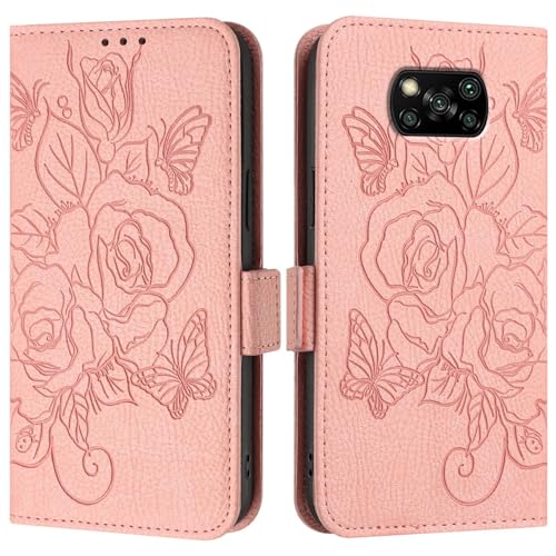 Handy-Flip-Hülle Kompatibel mit Xiaomi POCO X3/POCO X3 NFC/POCO X3 Pro Hülle, Brieftaschen-Hülle, schmale Handy-Flip-Folio-Hülle aus PU-Leder, stoßfeste Schutzhülle mit Kartenhaltern + Handschlaufe Sc von HurrayB