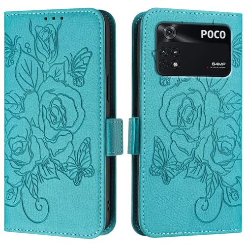 Handy-Flip-Hülle Kompatibel mit der Hülle Compatible with Xiaomi POCO M4 Pro 4G, Brieftaschen-Hülle, schmale Handy-Flip-Folio-Hülle aus PU-Leder, stoßfeste Schutzhülle mit Kartenhaltern + Handschlaufe von HurrayB