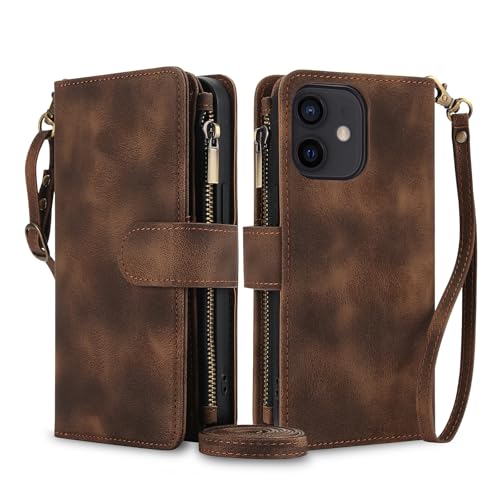 Handy-Flip-Hülle Kompatibel mit iPhone 12 Mini-Hülle, Standfunktion, magnetische Brieftasche, Leder-Brieftasche, Klapphülle mit 9 Kartenfächern, geeignet Compatible with iPhone 12 Mini Schutzhülle(Bro von HurrayB