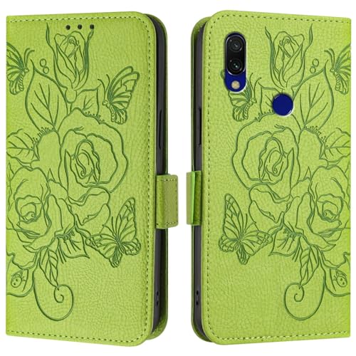 HurrayB Handy-Flip-Hülle Kompatibel mit Redmi 7-Hülle, Brieftaschen-Hülle, schmale PU-Leder-Telefon-Flip-Folio-Hülle, stoßfeste Schutzhülle mit Kartenhaltern + Handschlaufe Schutzhülle(Green) von HurrayB