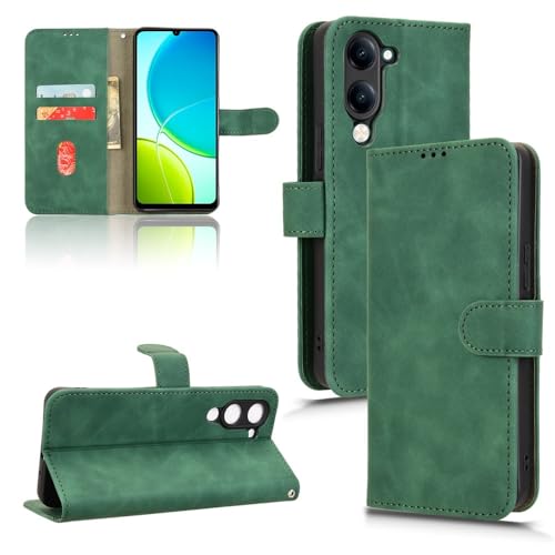HurrayB Handy-Flip-Hülle Wallet Case Compatible with VIVO Y04 4G Case with Card Holder,Flip Case PU Leather Phone Wallet Case with Wrist Strap Shockproof Protective Cover Schutzhülle(Green) von HurrayB