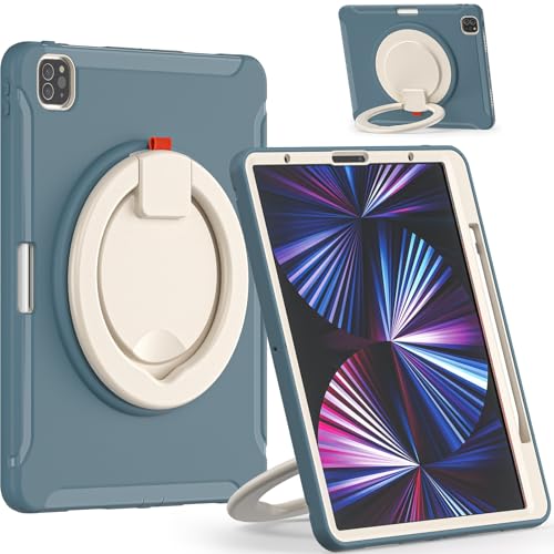 Tablet PC Hülle Kompatibel mit der Hülle for das iPad Pro 12.9 2021 der 5. Generation, stoßfeste Hybrid-Schutzhülle mit drehbarem Griff und Ständer, kinderfreundliches Design Schutzhülle(Blue 1) von HurrayB