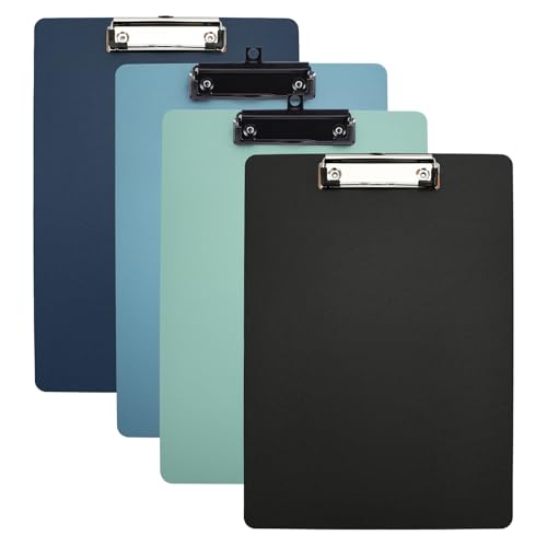 A4 Size Multicolor Klemmbretter für Studenten, Multicolor Plastik Klemmbretter A4 Größe, A4 Size Klemmbretter für Büro, 4 Runder Rand Klemmbretter(Dunkelblau, Schwarz, Hellgrün, Hellblau) von Husalsea