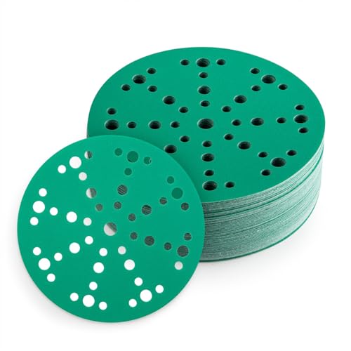 Schleifscheiben, 15,2 cm, 50 Stück, Schleifpapier-Sortiment, 49-Loch-Klettfolien-Rückseite, kompatibel mit Schleifmaschinen von Husbra Enetics
