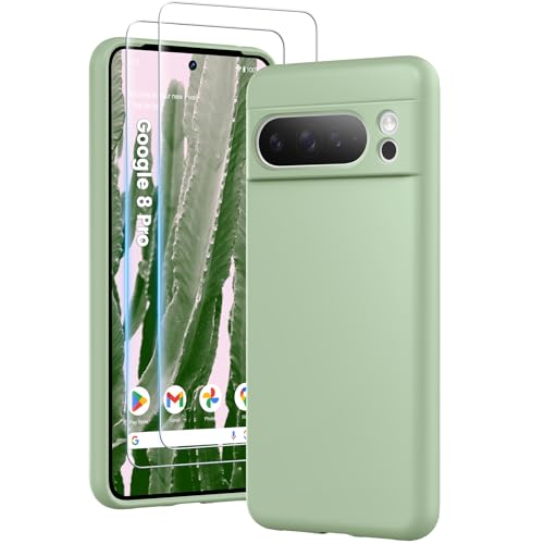 HuwaiH 3 in 1 Hülle für Google Pixel 8 pro, Silikon Hülle mit 2 Stück 9H 0.33mm Panzerglas, Upgraded Kameraschutz, Soft Mikrofaserfutter Kratzfeste Handyhülle für Google Pixel 8 pro(hellgrün) von HuwaiH