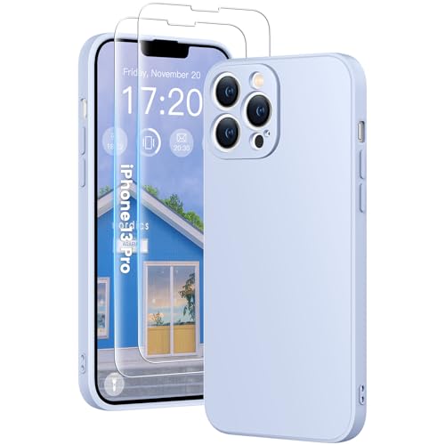 HuwaiH 3 in 1 Hülle für iPhone 13 pro,Silikon Hülle mit 2 Stück 9H 0.33mm Panzerglas, Upgraded Kameraschutz, Soft Mikrofaserfutter Kratzfeste Stoßfeste Handyhülle für iPhone 13 pro(hellblau) von HuwaiH